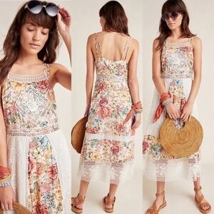 NWOT Anthropologie Farm Rio Lilith Halter Floral Cotton Lace Boho Dress Size 2